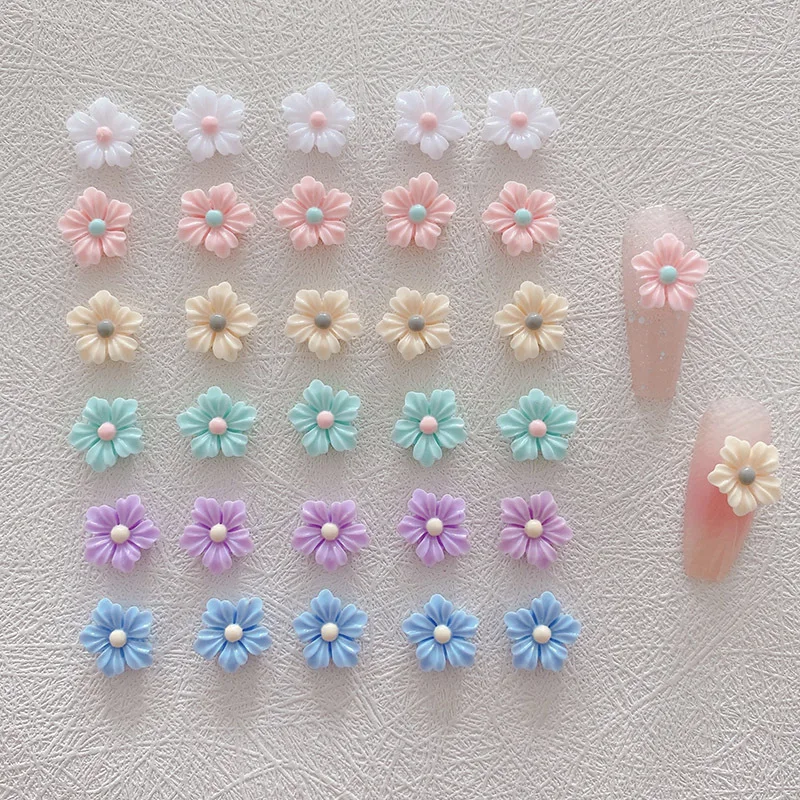 50PCS Resin 3D Luminous Flower Nail Charms Macaron-colored Morning Glory Petals Nail Art Decoration Accessories for manicure DIY