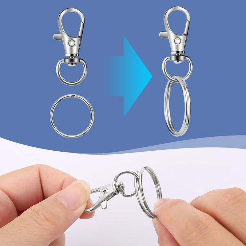 50 PCS In 25 Sets, Metal Swivel Lobster Claw Clasps, Snap Hooks And Sturdy Key Rings, For Key Chain Making Kit