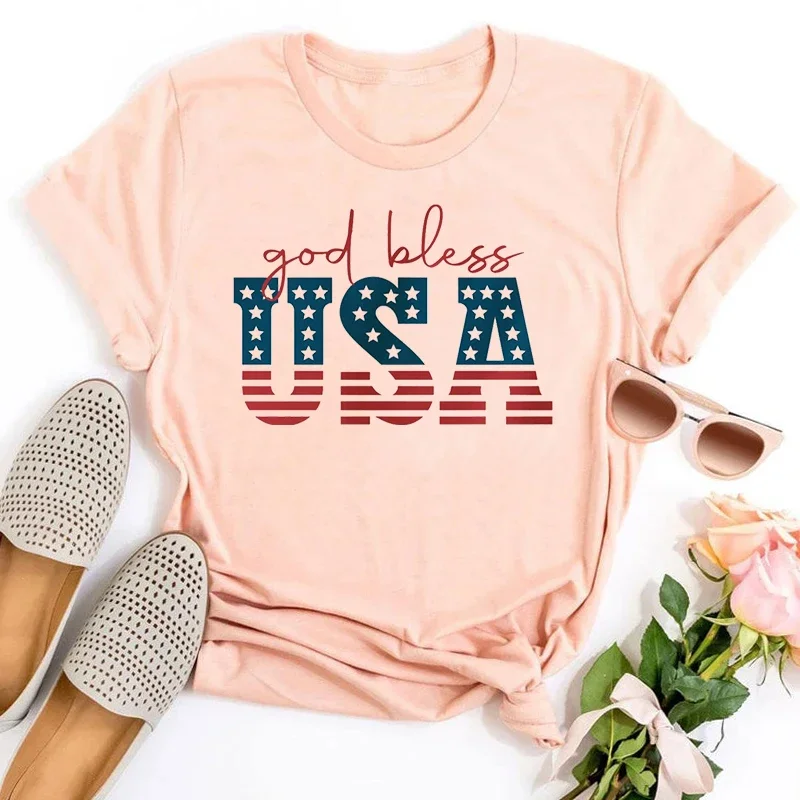 

God Bless T Shirts Vintage 4th of July Shirt Fourth of July Top Patriotic Tee Independence Day Women Clothes Gothic L