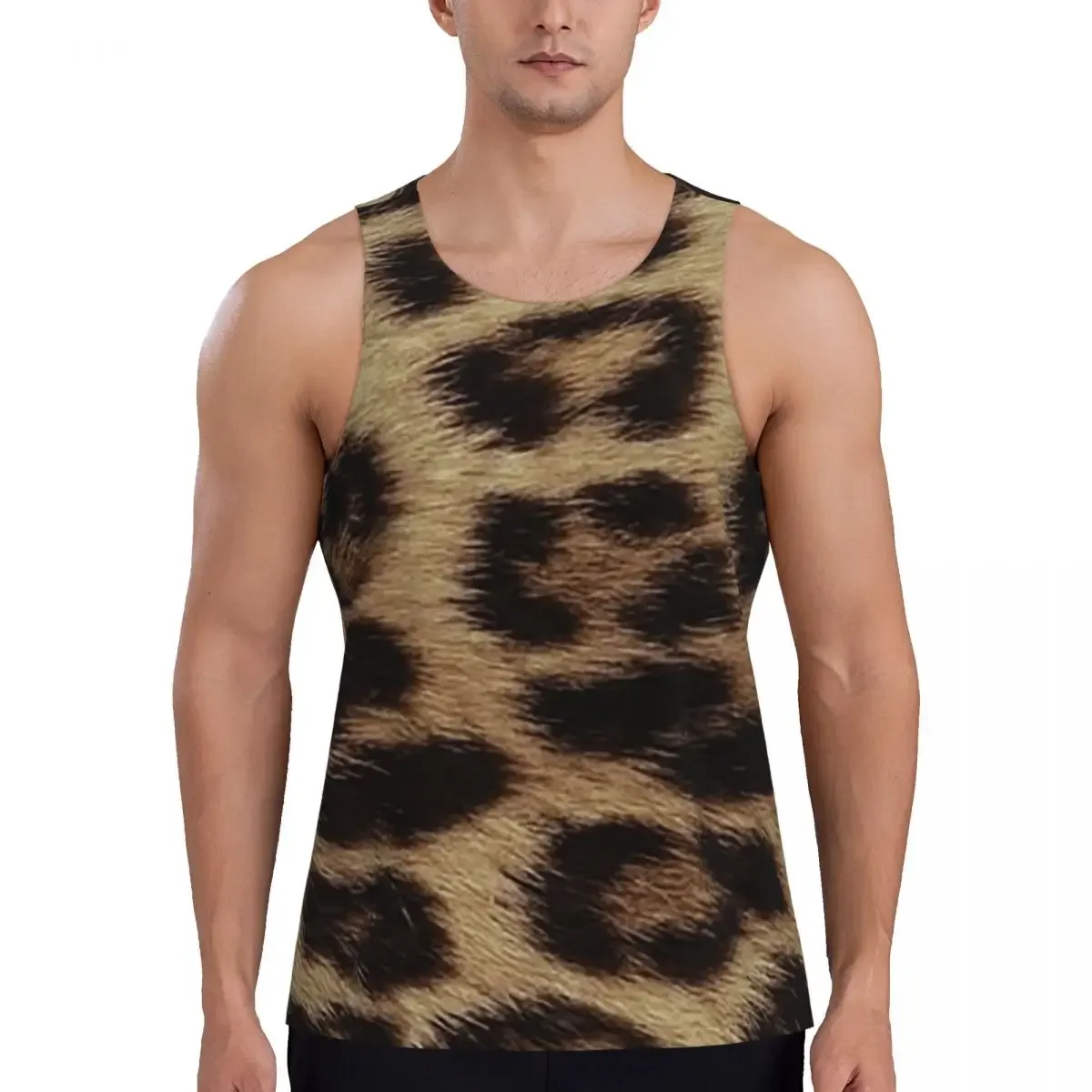 Quick Dry Leopard Cheetah Fur Hide Animal Fur Pattern Gym Tank Muscle Sleeveless Shirt Bodybuilding Breathable Vest
