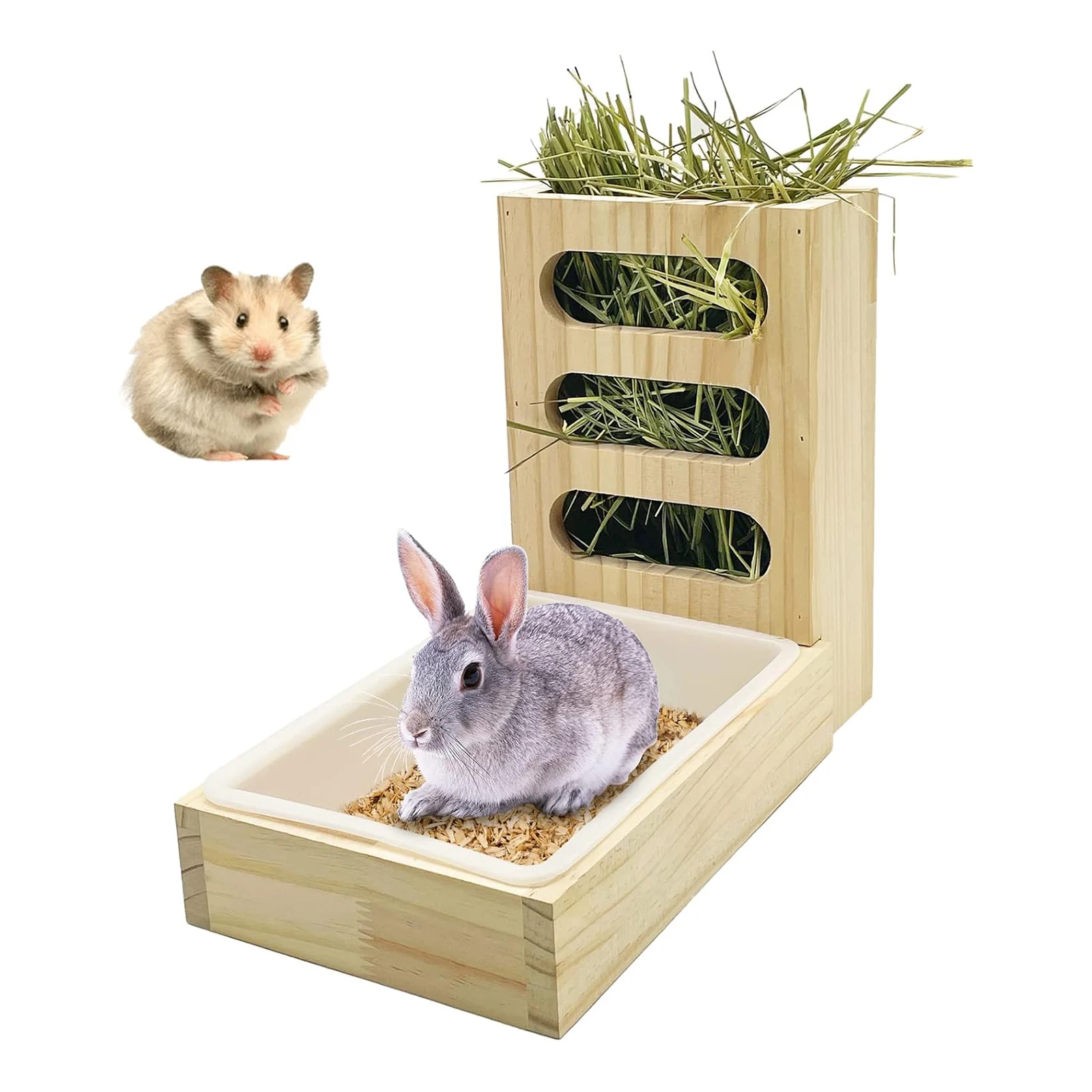 Rabbit Hay Feeder with Litter Box Hay Rack Feeder Small Animal Hay Holder for Hamster Bunny Small Animals Chinchilla Guinea Pig