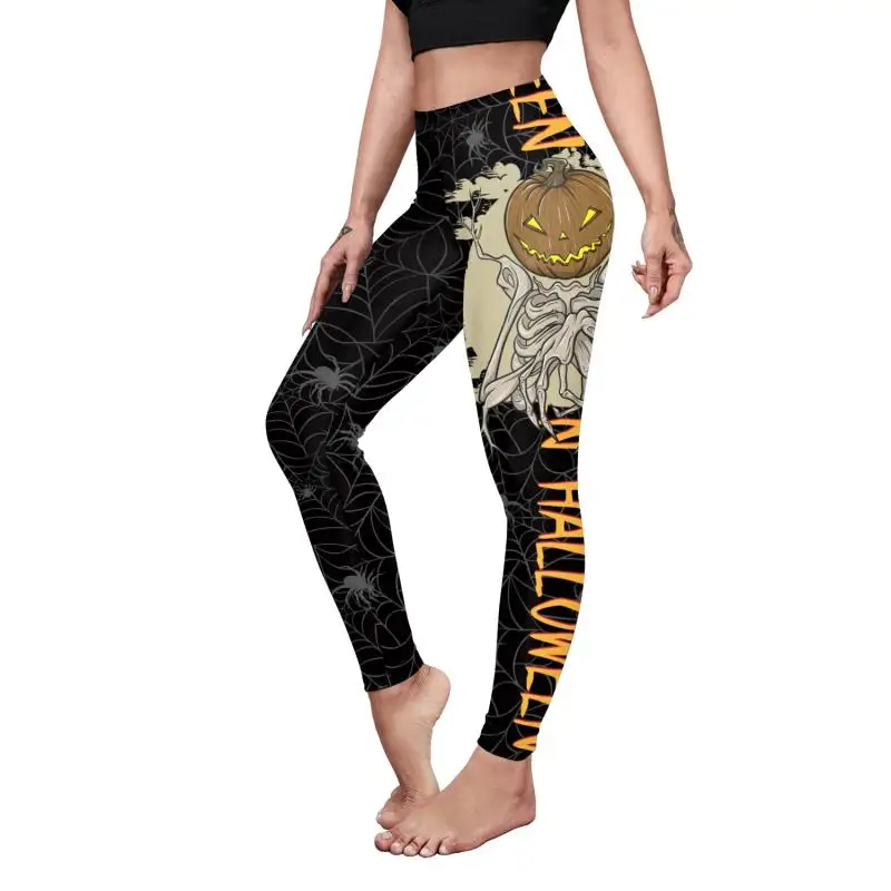 Nadanbao Leggings mit Spinnennetz-Skelett-Print, Halloween-Party, Damenhose, Sommerhose mit mittlerer Taille, weibliche Fitness-Sportstrumpfhose – Detail 19