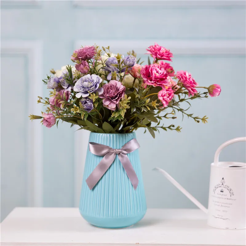 1 باقة 14 رؤساء الفاوانيا الاصطناعية الشاي زهور الورد كاميليا الحرير ورد صناعي فلوريس DIY بها بنفسك حديقة المنزل الزفاف الديكور