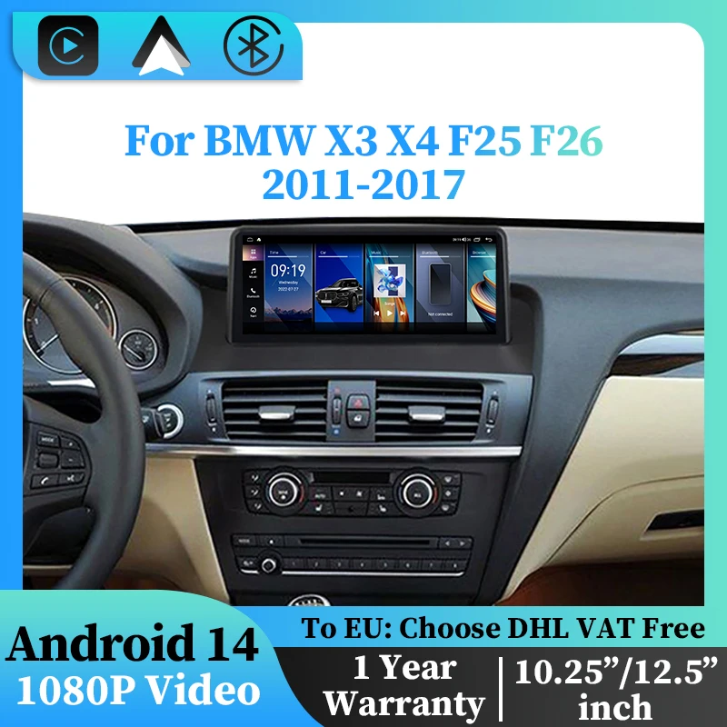 Android 14 Car Video Player For BMW X3 F25 X4 F26 Car Radio Carplay Android Auto ID8 8 Core Car Multimedia Player Navigation 4G