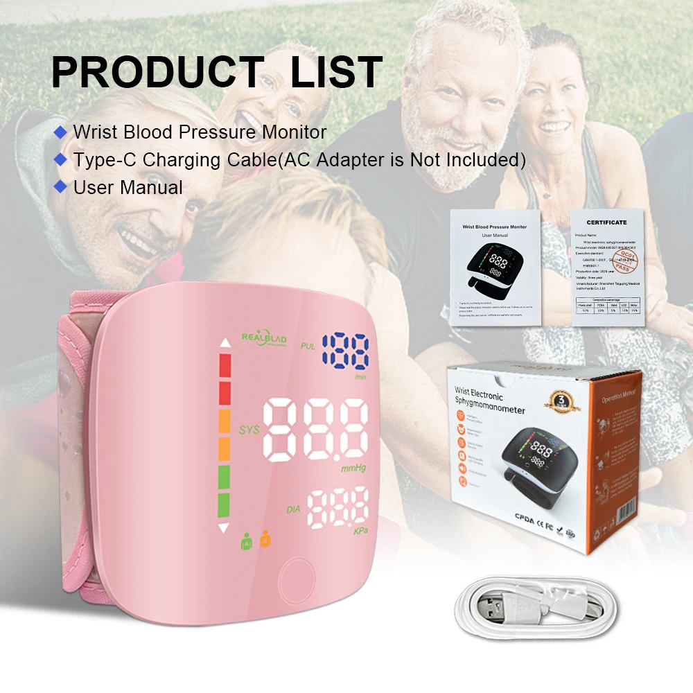 LED Rechargeable Wrist Blood Pressure Monitor English/Portuguese/Spanish/Arabic Voice Broadcast Tonometer BP Monitor Best Gift