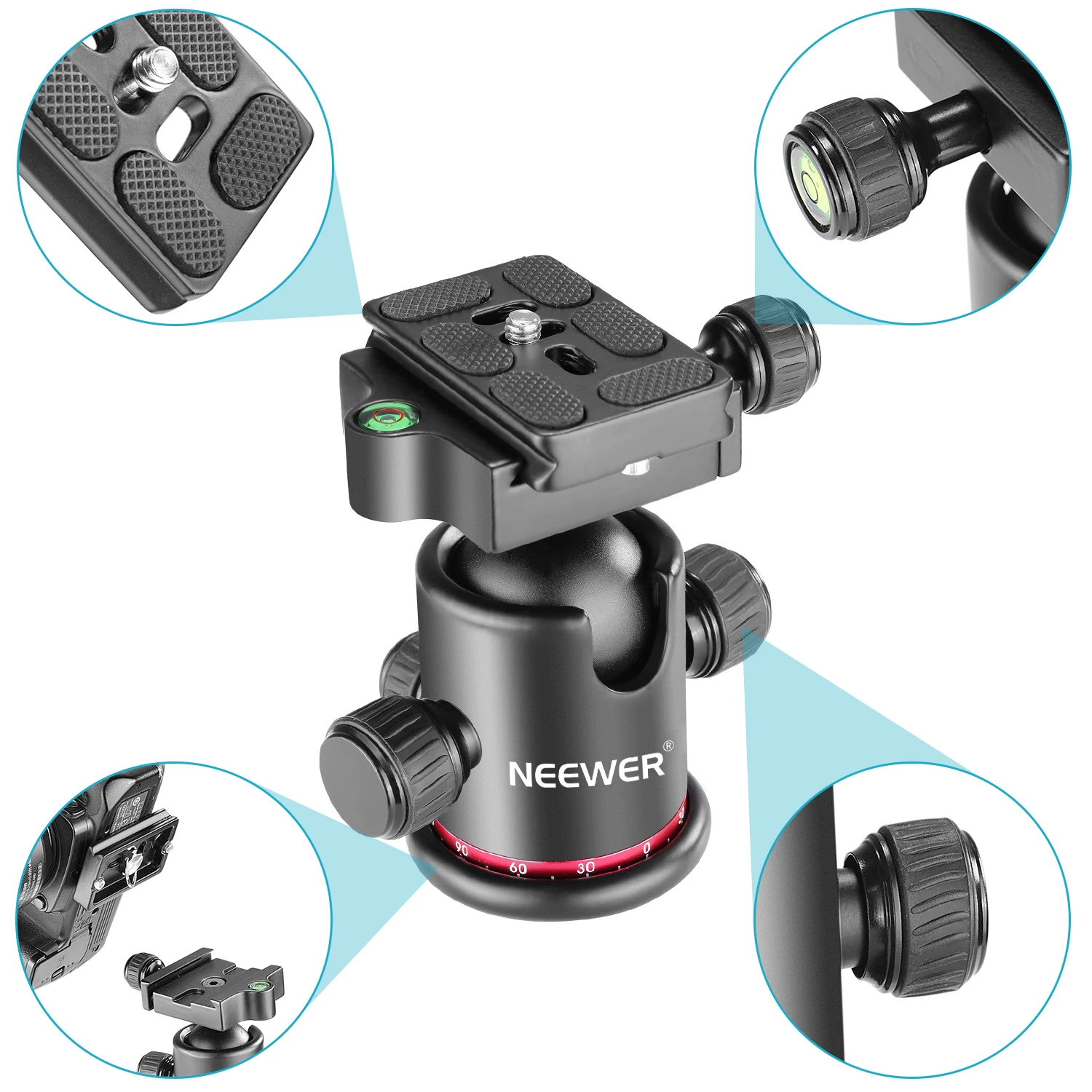 Neewer Professional Metal 360 Degree Rotating Panoramic Ball Head for Tripod,Monopod,Slider,DSLR Camera,Camcorder