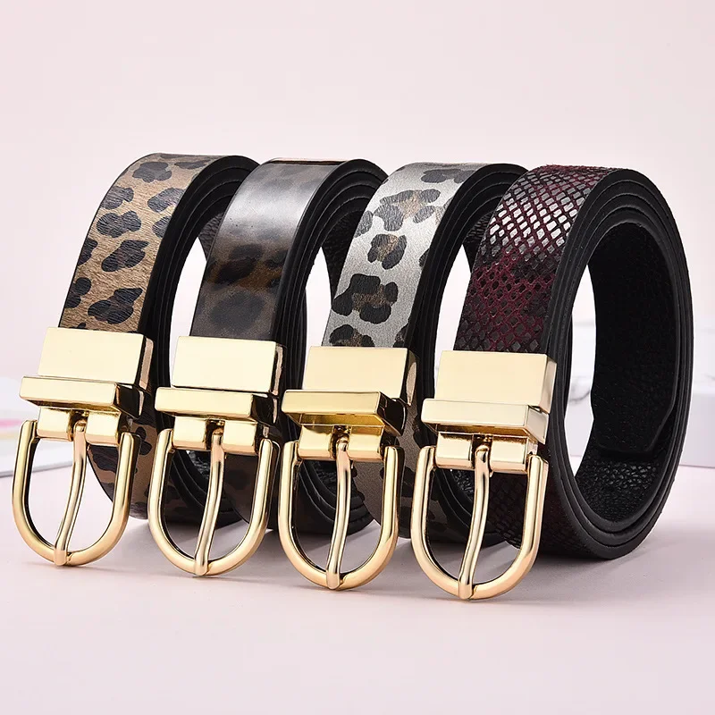 Sexy Leopard Print Women Belt High-end Double-sided Rotating Square Needle Buckle Daily Decoration Jeans Fashionable Women Belt