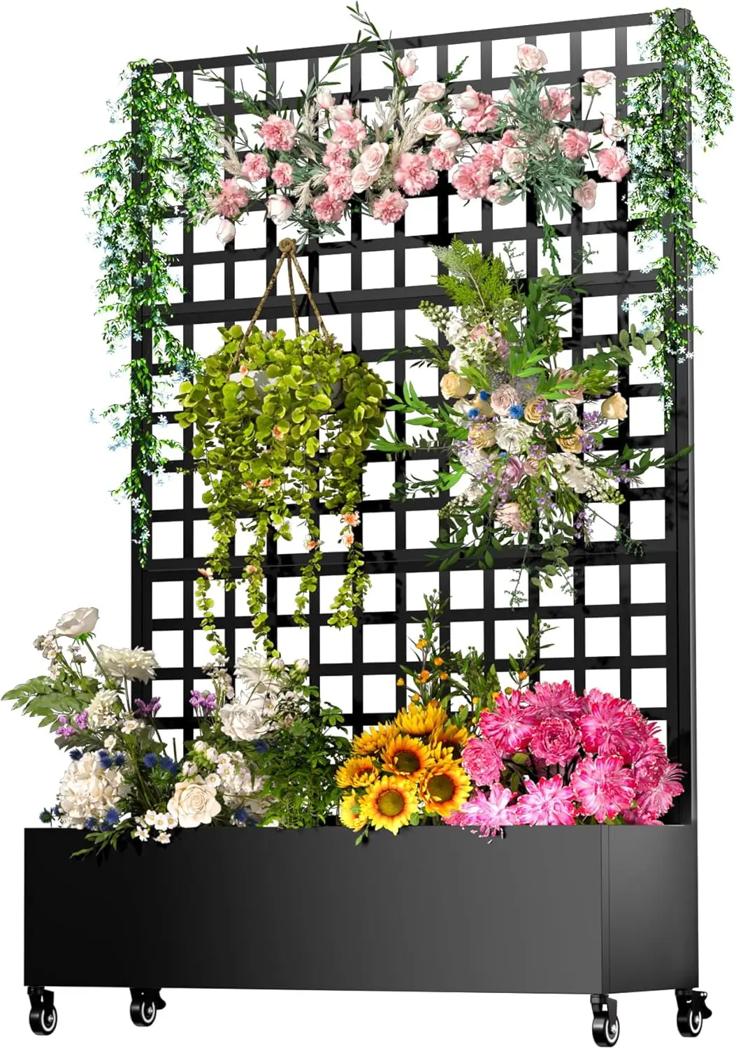 

Metal Planter Box with Trellis,72"x47"x16"Galvanized Steel Outdoor Raised Garden Bed with Privacy Screen,with Drainage Holes & L