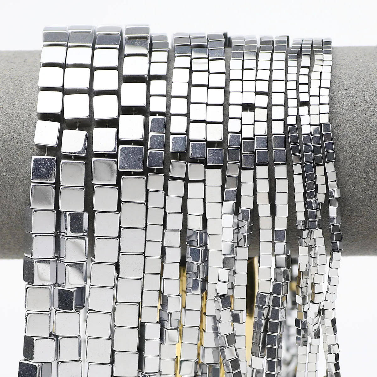 15\'\' Silvery Plated Cube Hematite Natural Stone Square Spacer Loose Beads For Jewelry Making Bracelets Necklaces DIY Accessories