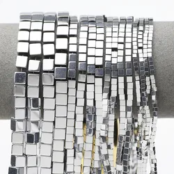 15'' Silvery Plated Cube Hematite Natural Stone Square Spacer Loose Beads For Jewelry Making Bracelets Necklaces DIY Accessories