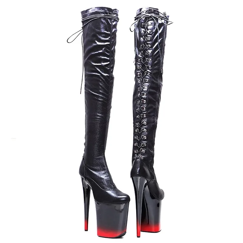 Auman Ale New 23CM/9inches Black PU Upper Sexy Exotic High Heel Platform Party Women Boots Pole Dance Shoes 066