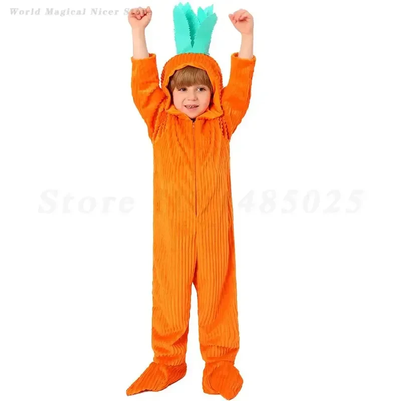 e,4;v'6\k/Funny Fruit Carrot Costume Children's Orange Jumpsuit Sleepwear Halloween Kid Carnival Party Vegetable Role 5;g'8.n/3\