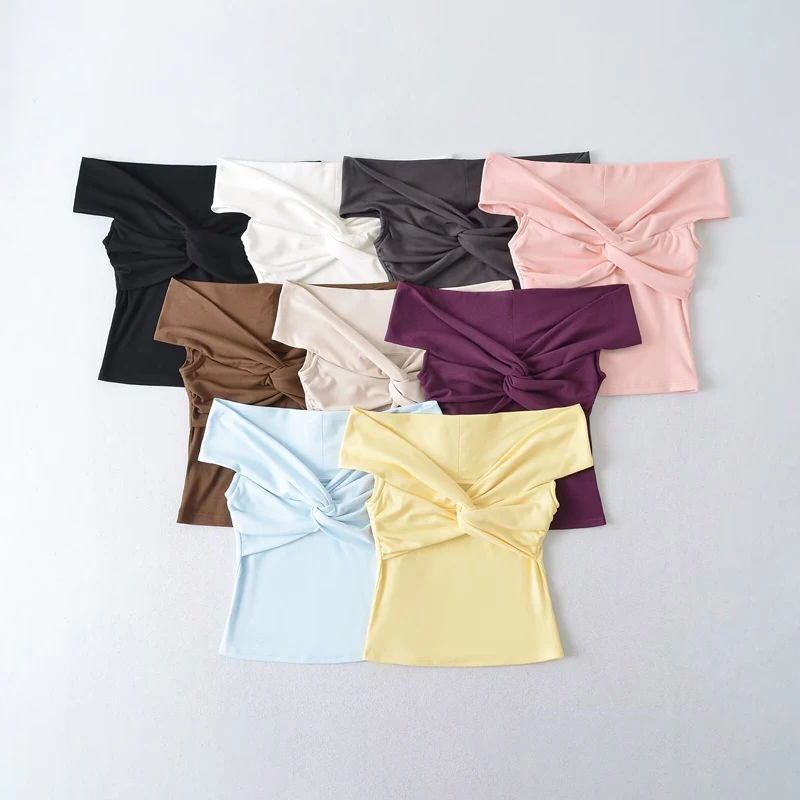 Twist Front Bardot Top for Women, Slash Neck, Detail Top