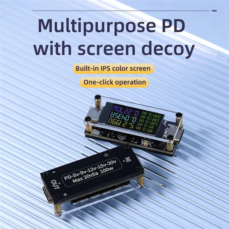 

A06F-PD100W 5A Универсальная приманка 5/9/12/15/20 В 0,96 дюйма Цветной экран Напряжение Ток Мощность Положительный отрицательный электрод Pad