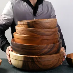 Extra Large Siwood Bowl Tray Set, Round Wooden Tray, Extra Large Salad Bowl, Solid Wood Tray, Custom Mixing Bowls, Ramen