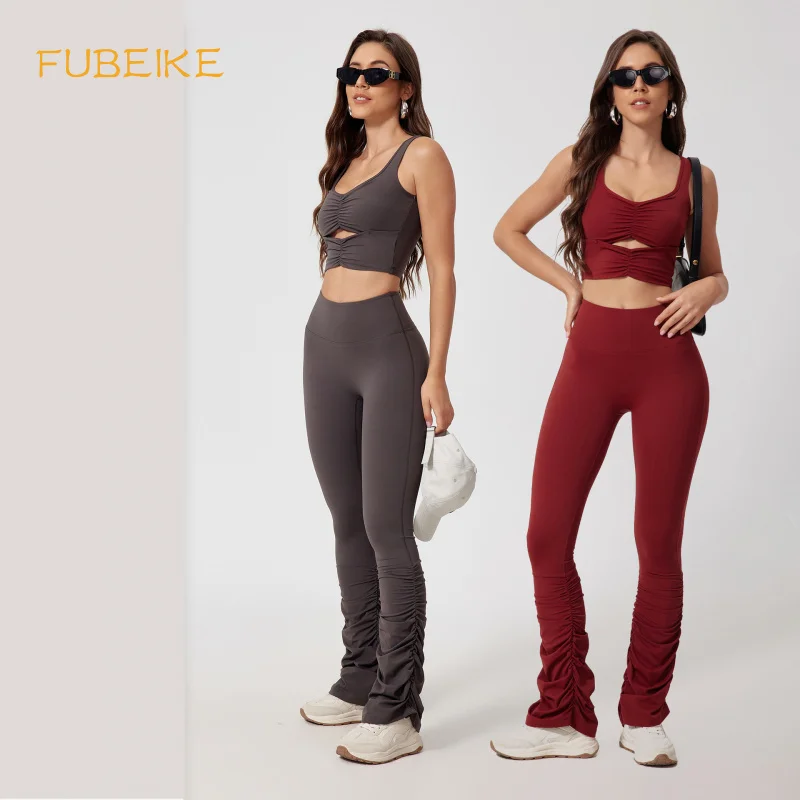 FUBEIKE Fashion Backless Bra Vest Plastic Hip Pile Pants Yoga leggings Woman Gym Fitness Outdoor Sports Bra Sport Set For Women