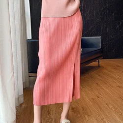 Spring/summer miyake pleated casual fashion versatile temperament commuting front slit skirt