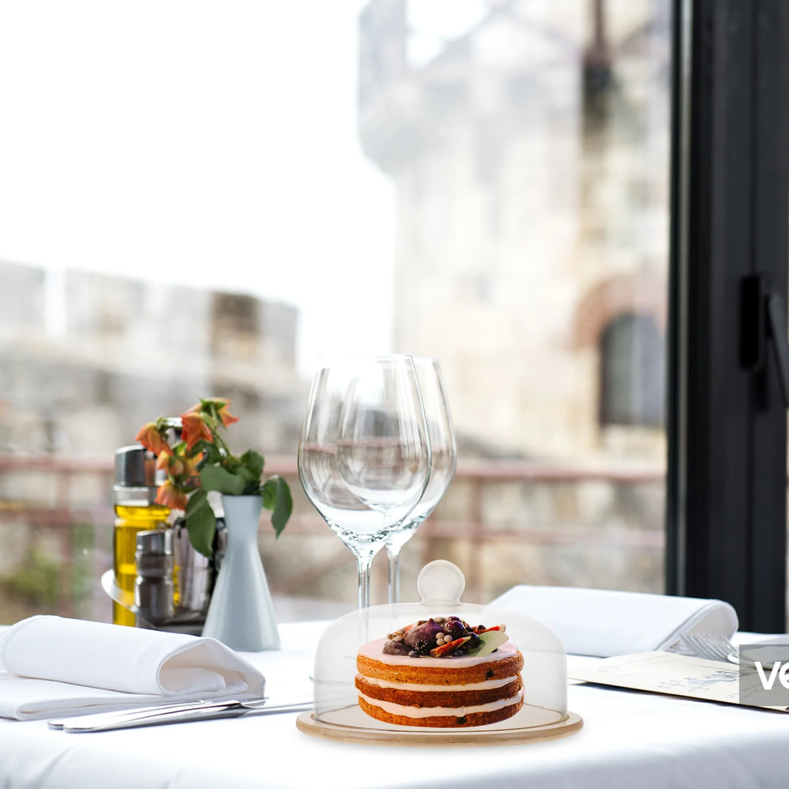 

1Set Transparent Glass Cover Cake Tray Bamboo Wood Food Tray Dustproof Protector Party Dessert Serving Plate Food Plate Cover