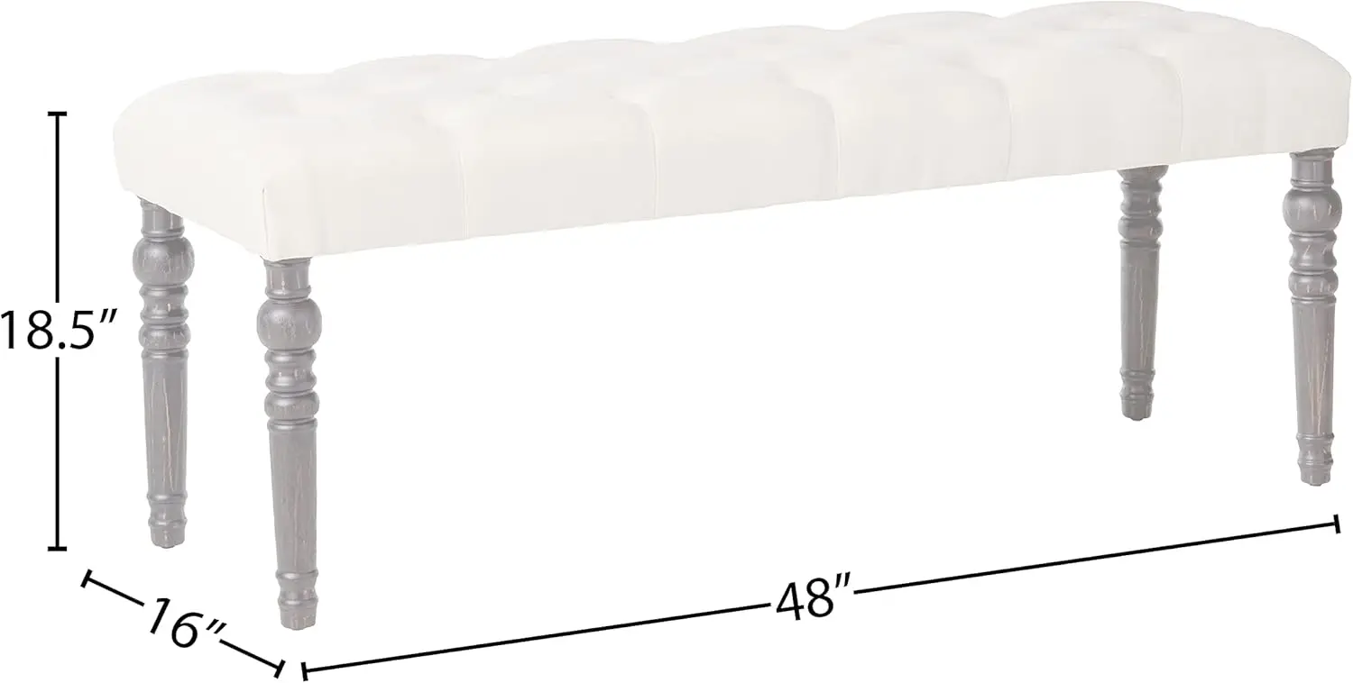 Leviton Fabric Tufted Turned Leg Dining Bench, beige