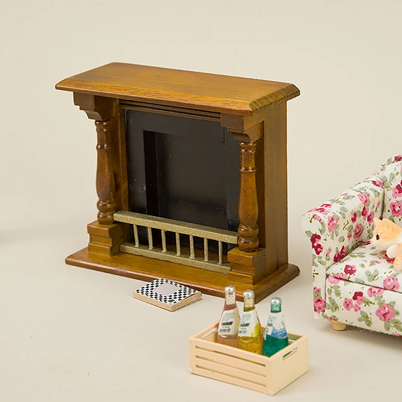 1 szt. Drewniany Miniaturowy Mebel do Domku dla Lalek Ornament 1:12 Mini Symulacja Kominka Model Mikro Scena Dekoracja Akcesoria Zabawka