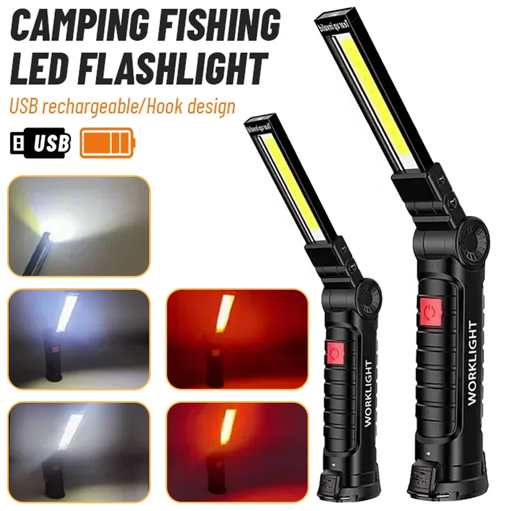 

LED COB Flashlight USB Rechargeable Torch Inspection Lamp with Magnetic，Hook 360° Rotatable Light Outdoor Emergency Working Lamp