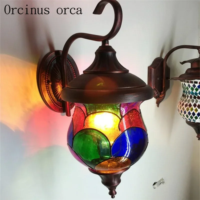 

Bohemia coffee shop wall lamp, Mediterranean Morocco, stained glass, retro wall lighting