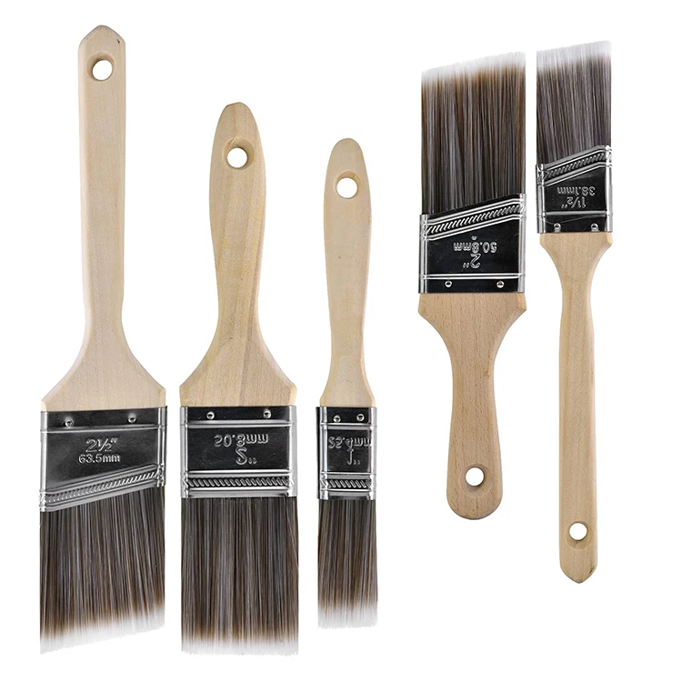 Wooden Handle Paint Brushes Set Synthetic Wall Paint Brush 2.5 Inch Angle 2 Inch Flat Paint Brush For Wall Painting