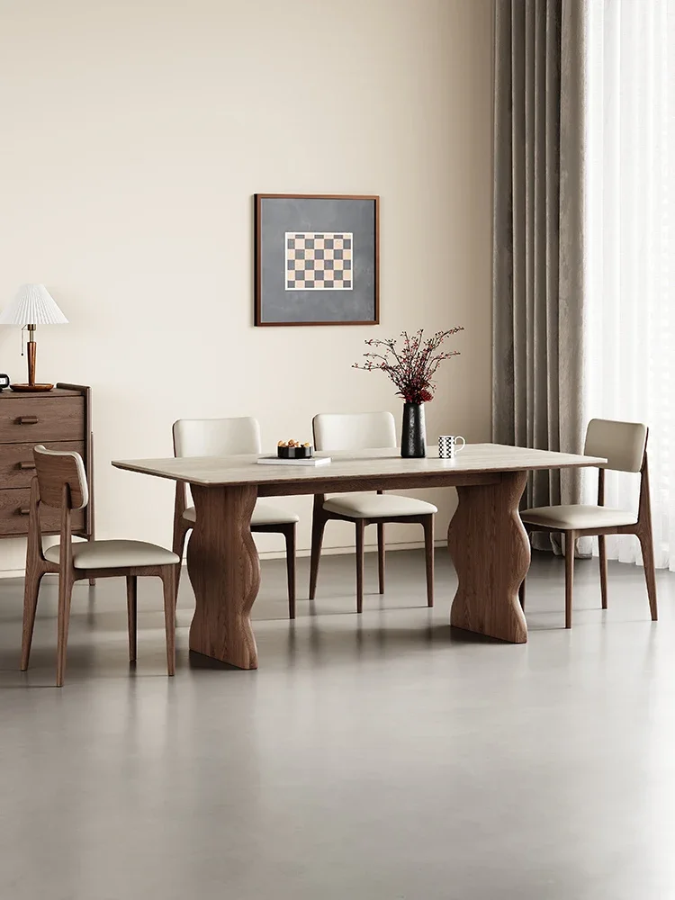 Antigo retangular caverna pedra placa de pedra mesa de jantar casa sala de estar high-end mesa de jantar de madeira maciça e cadeira