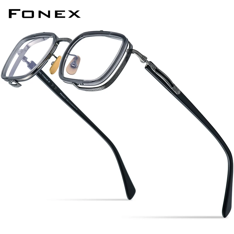 FONEX Acetate Titanium Eyeglasses Frame Men Vintage Square Glasses Women Spectacles Eyewear E-055