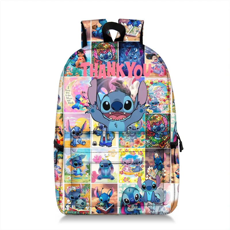 Sac à dos Disney Stitch en Polyester imprimé dessin animé, grande capacité, bretelles rembourrées pour garçons et étudiants, cadeau d'anniversaire