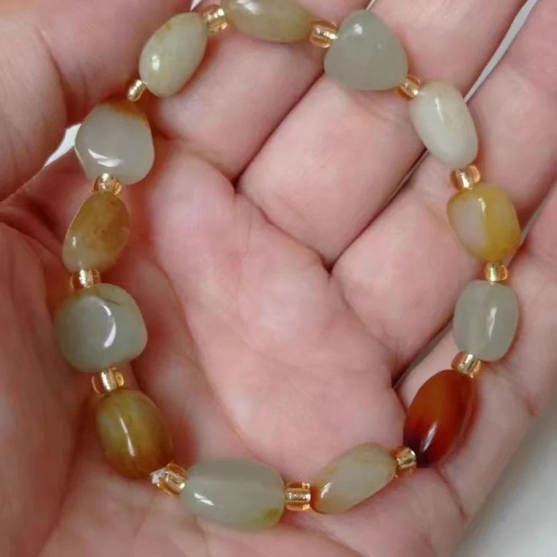 

Xinjiang Hotan jade multi-type raw stone with skin, women's bracelet, unisex, freeform design