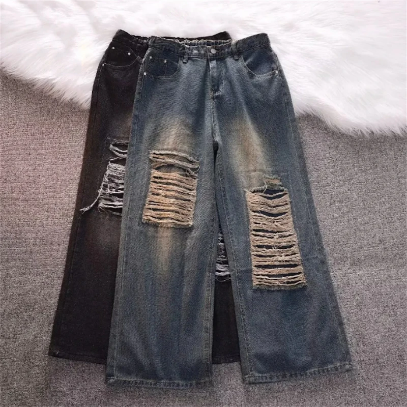 Spring New Men's High Street Jeans Casual Vintage Style Washed Denim Jeans Loose Trousers Pants Men