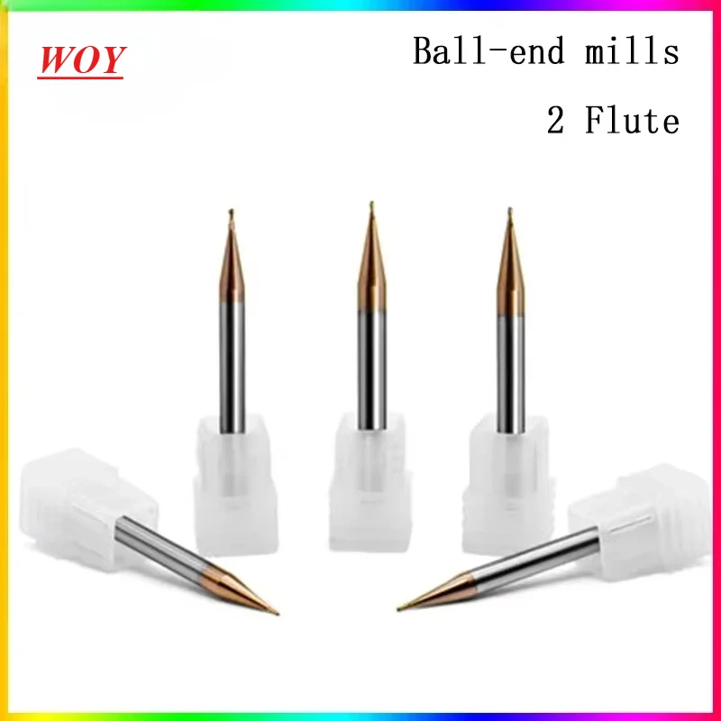 

WOY NEW HRC55 2-Flute tungsten steel ball nose end milsl Small slot diameter 0.2mm 0.3mm 0.4mm 0.5mm 0.6mm 0.7mm cnc milling