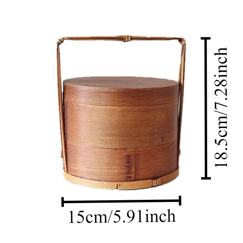 Portable Lunch Box Portable Wooden Lunch Box Brown Round Multi-layered Sushi Box Gift