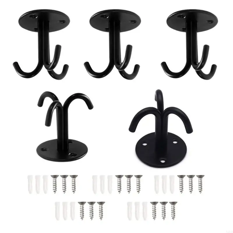 5Pieces Stainless Steel Triple Hook Set Ceiling Mounts for Plant Basket N2UD