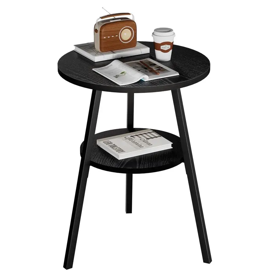 

Торцевой столик, 2-уровневый круглый приставной столик с металлическим каркасом, промышленная тумбочка, прикроватный кофейный столик для гостиной, спальни S