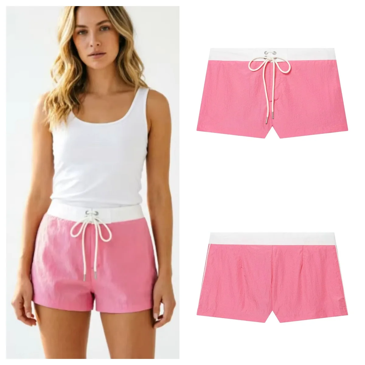 Women's Shorts 2026 Summer New Fashion Casual Multi-Functional Nylon Drawstring Pink Women's Shorts