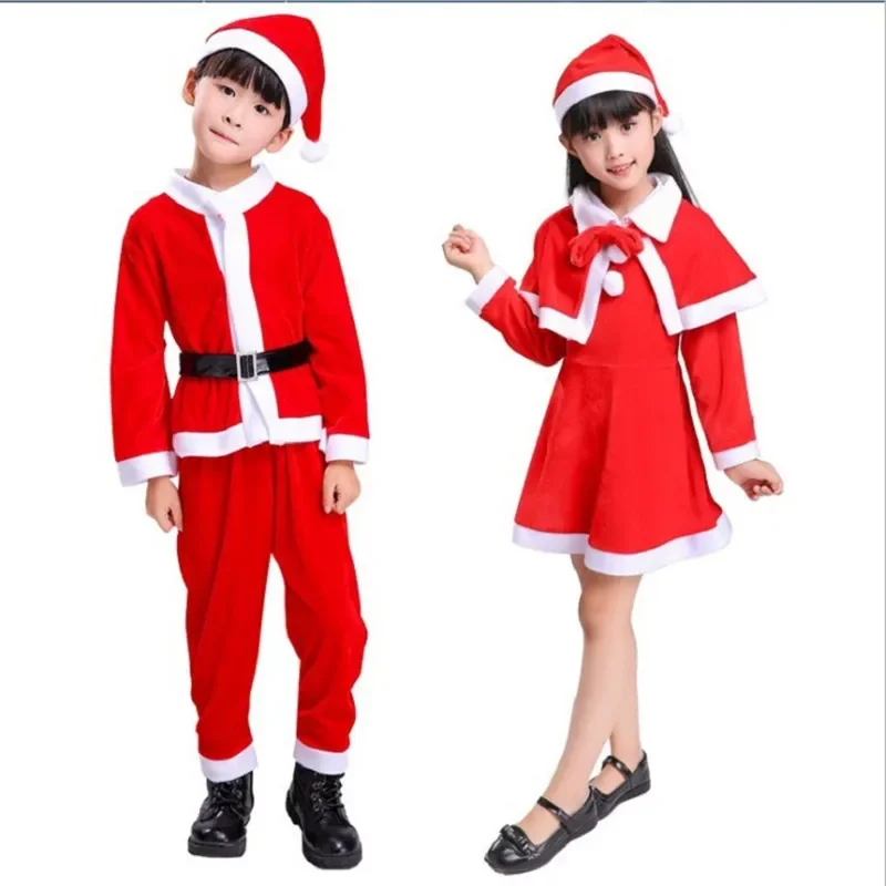 Christmas Clothes Santa Claus Children Red Xmas Party Dress Up Set for Boys Girls Christmas Cosplay Costume Santa Claus Set