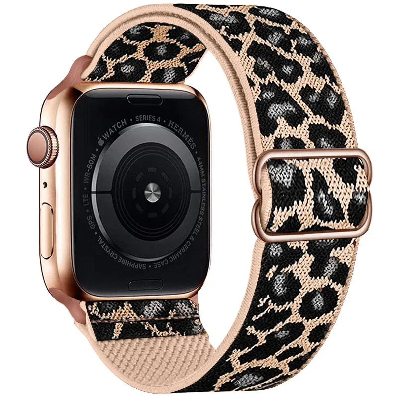 Fashion Leopard Print Nylon Adjustable Strap For Iwatch Band 42mm 46mm 49 45 44 42 41 40 38 For Iwatch Series Ultra 10 9 8 7 SE