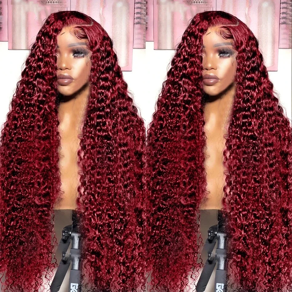 250 Density 34 Inch Loose Deep Wave Burgundy 13x6 HD Lace Frontal Wig 99j Red Curly 13x4 Lace Front Human Hair Brazilian Women