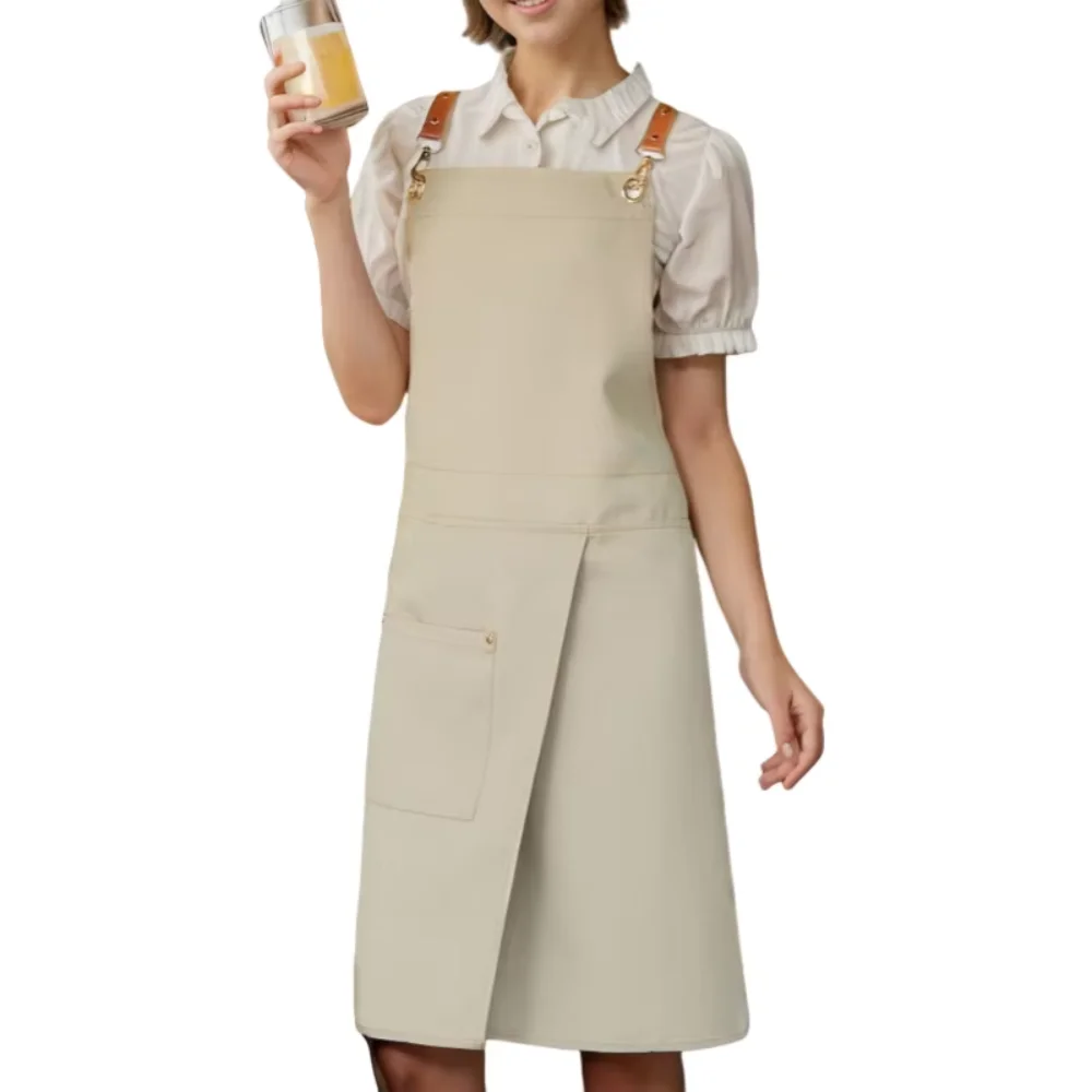 

Multi-functional Waterproof Cafe Apron with Pocket Wear-resistant Canvas Apron Unisex Split Skirt Design Kitchen Apron Studio