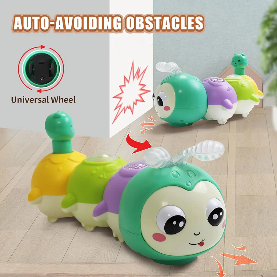 Babykruipspeelgoed - met muziek en LED-licht, muzikaal rupspeelgoed voor 6-12-18 maanden+, babybuiktijd voor peuterspeelgoed