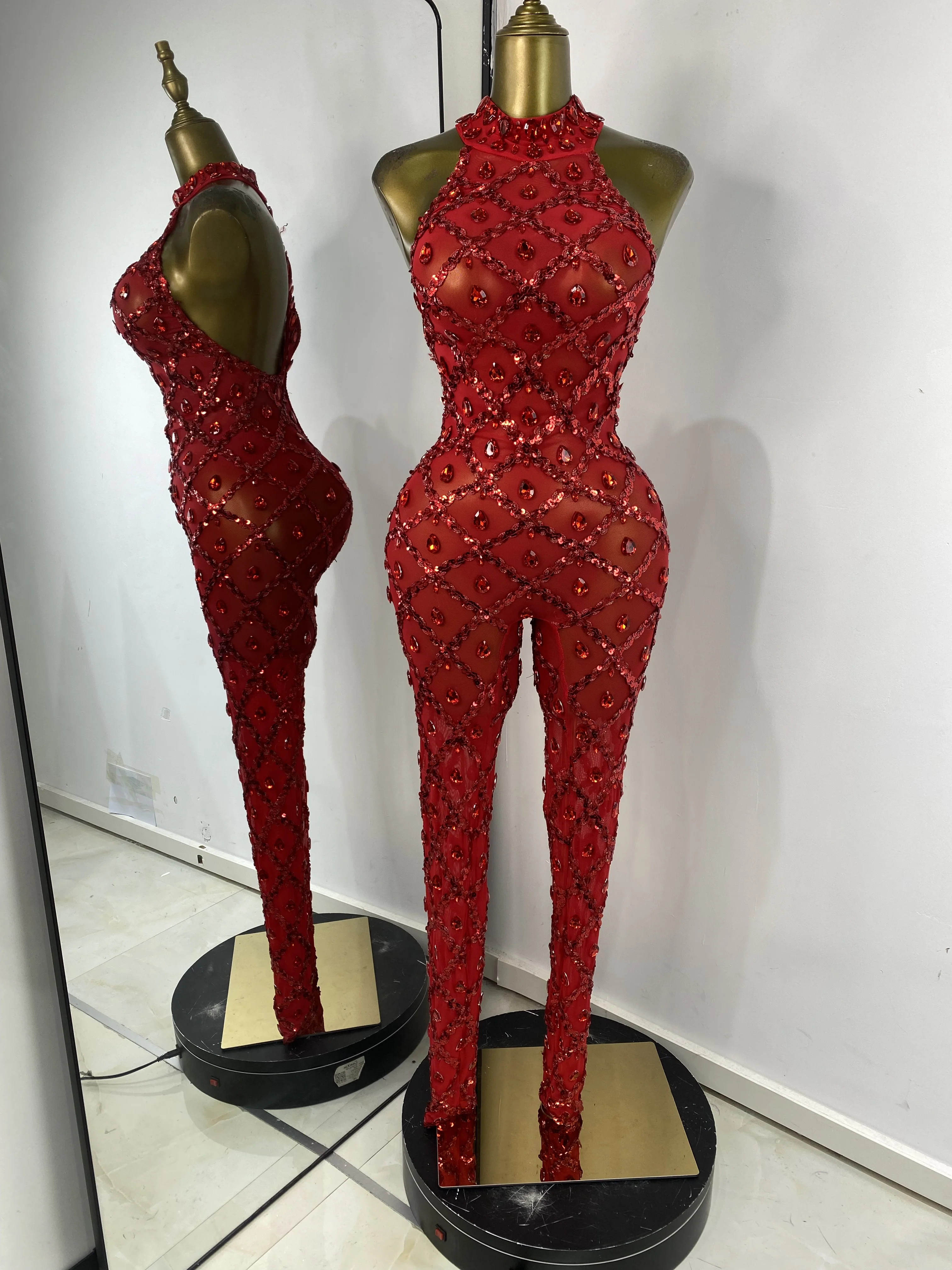 الجملة النساء الراين الترتر منقوشة شبكة Bodycon حللا ملهى ليلي DJ راقصة المرحلة ازياء الموسيقية مساء نادي اللباس