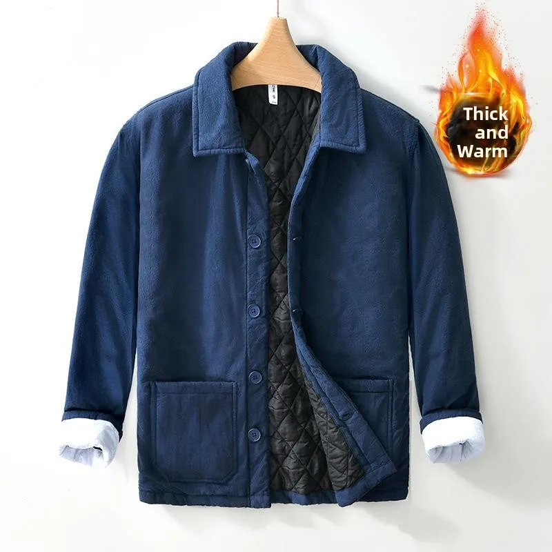 

Warm Cotton Jaet Square Collar Men's Thiened Winter Coat Casual Long Sle with kets Non-Hooded Color Polyester ...