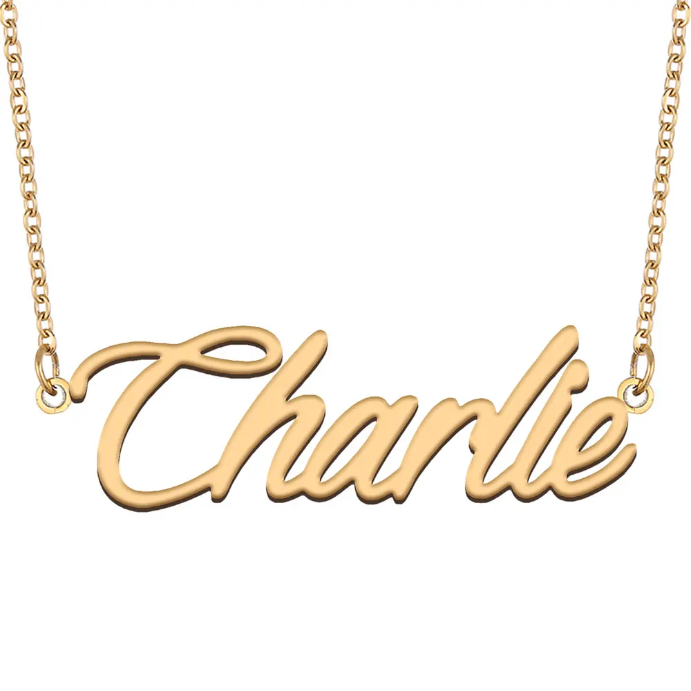 

Charlie Name Necklace for Women Stainless Steel Jewelry Gold Color Nameplate Pendants Collares Para Mujer Letters Choker