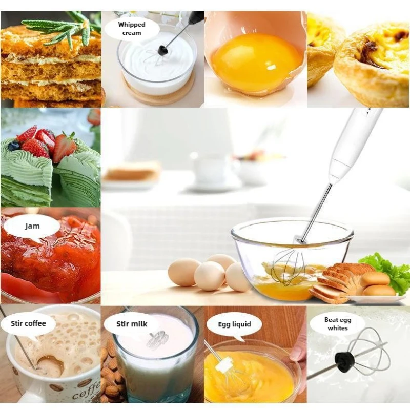 2 in 1 Whisk Coffee Mixer Handheld Double Heads Milk Frother USB Rechargeable Electric Egg Beater Baking Stirrer Kitchen Gadgets