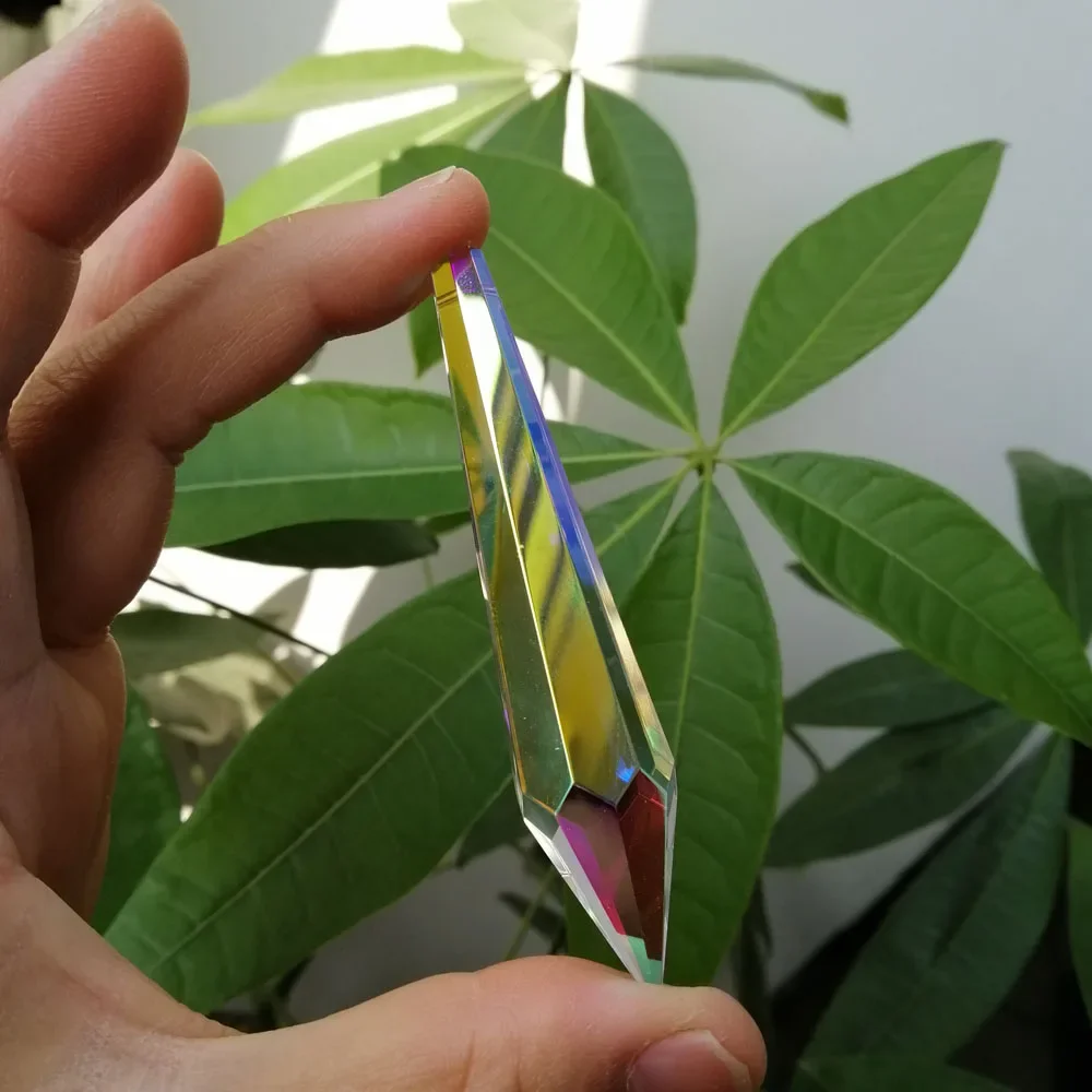Camal 5pcs 89mm/3.4inch Rainbow AB Color Crystal Icicle Drop Prisms Pendants  SunCatcher Lamp Lighting Parts Home DIY Decoration