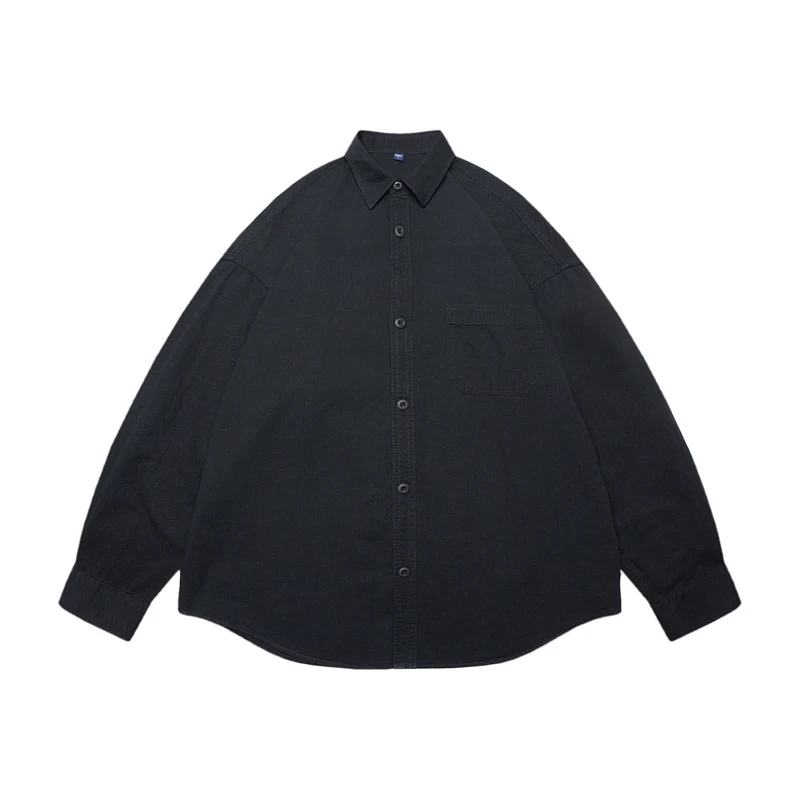 

High Quali Pure Cotton Workwear irt ex Simple Ins Retro Loose Casual Basic Long Sve irt for Spring