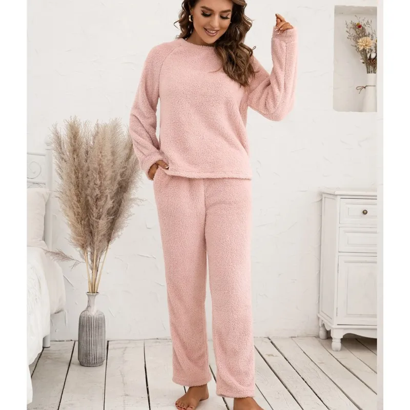 

Purple Flannel Women Pajamas Sets Autumn Winter Long Sleeves Long Pants Casual Sleepwears Soft Pijamas Comfy Pyjamas Cozy