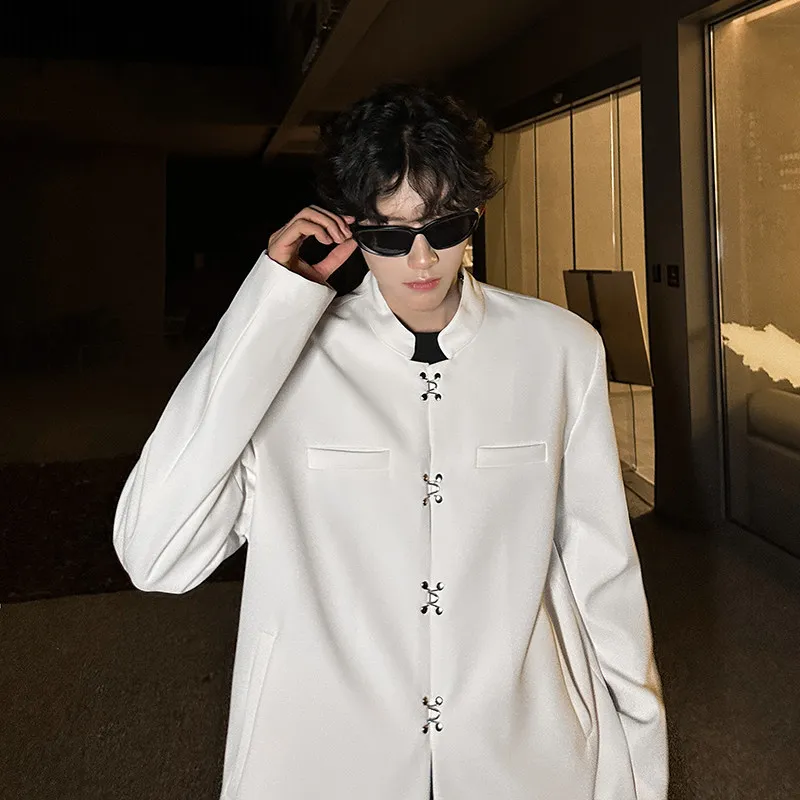 

Casual Chinese Sle Men's Suit oulder Pads Stand Collar Spring Autumn Faion Urban Adult Long Sve Regular Length